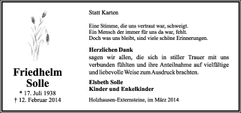 Anzeige  Friedhelm Solle  Lippische Landes-Zeitung