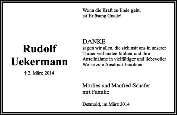 Anzeige  Rudolf Ueckermann  Lippische Landes-Zeitung