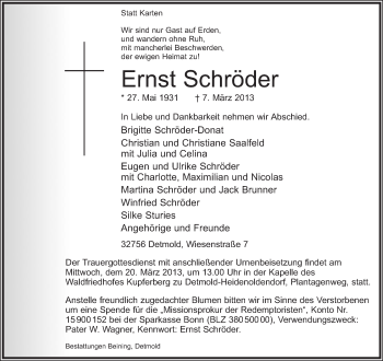Anzeige  Ernst Schröder  Lippische Landes-Zeitung