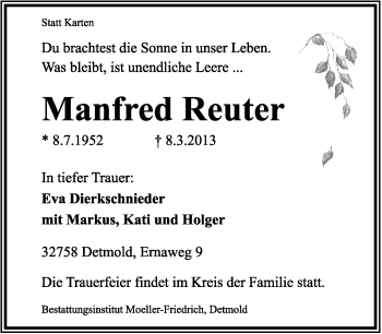 Anzeige  Manfred Reuter  Lippische Landes-Zeitung
