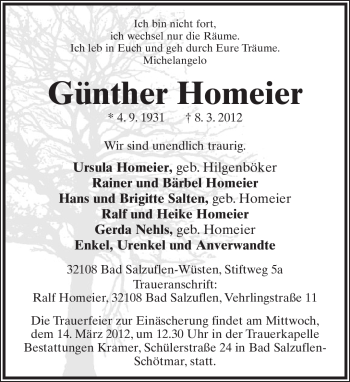 Anzeige  Günther Homeier  Lippische Landes-Zeitung