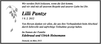 Anzeige  Lilli Pantze  Lippische Landes-Zeitung