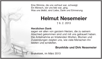 Anzeige  Helmut Nesemeier  Lippische Landes-Zeitung