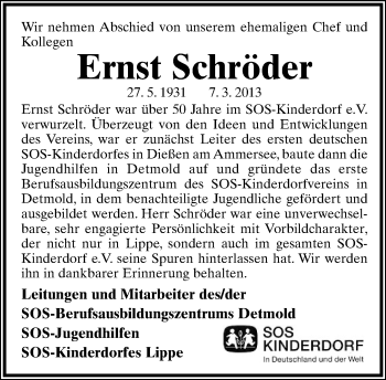 Anzeige  Ernst Schröder  Lippische Landes-Zeitung