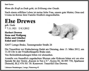 Anzeige  Else Drewes  Lippische Landes-Zeitung