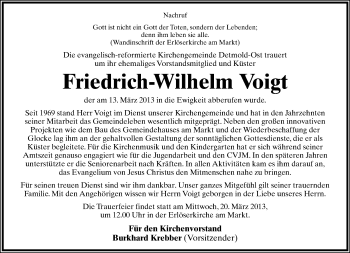Anzeige  Friedrich-Wilhelm Voigt  Lippische Landes-Zeitung