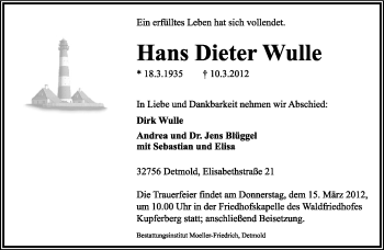 Anzeige  Hans Wulle  Lippische Landes-Zeitung