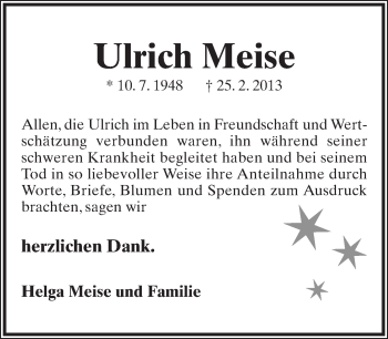 Anzeige  Ulrich Meise  Lippische Landes-Zeitung