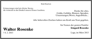 Anzeige  Walter Rosenke  Lippische Landes-Zeitung