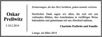 Anzeige  Oskar Prellwitz  Lippische Landes-Zeitung