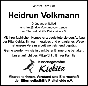 Anzeige  Heidrun Volkmann  Lippische Landes-Zeitung