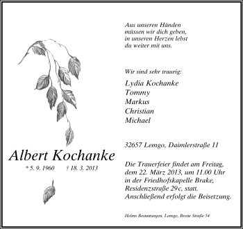Anzeige  Albert Kochanke  Lippische Landes-Zeitung