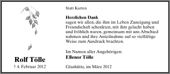 Anzeige  Rolf Tölle  Lippische Landes-Zeitung