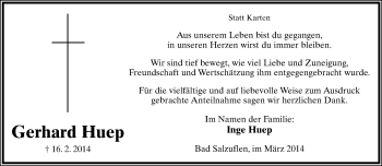 Anzeige  Gerhard Huep  Lippische Landes-Zeitung