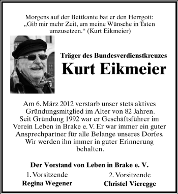 Anzeige  Kurt Eikmeier  Lippische Landes-Zeitung