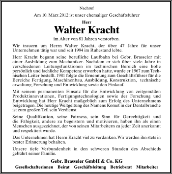 Anzeige  Walter Kracht  Lippische Landes-Zeitung