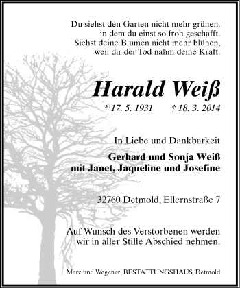 Anzeige  Harald Weiß  Lippische Landes-Zeitung