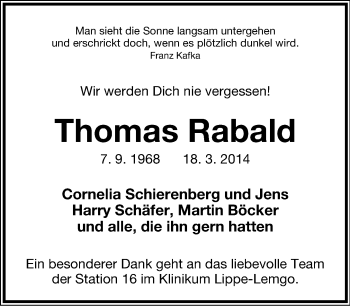 Anzeige  Thomas Rabald  Lippische Landes-Zeitung