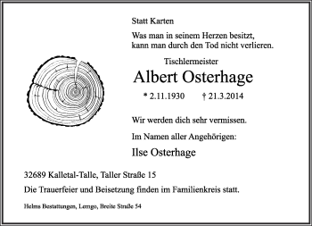 Anzeige  Albert Osterhage  Lippische Landes-Zeitung