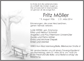 Anzeige  Fritz Möller  Lippische Landes-Zeitung