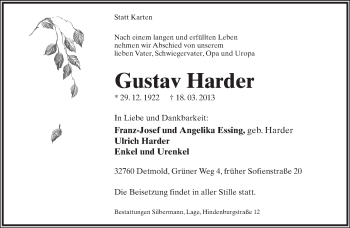 Anzeige  Gustav Harder  Lippische Landes-Zeitung