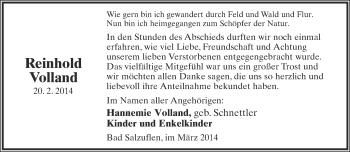 Anzeige  Reinhold Volland  Lippische Landes-Zeitung