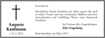 Anzeige  Auguste Kaufmann  Lippische Landes-Zeitung