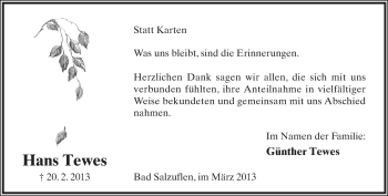 Anzeige  Hans Tewes  Lippische Landes-Zeitung