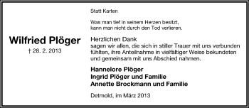 Anzeige  Wilfried Plöger  Lippische Landes-Zeitung