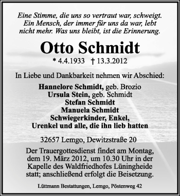 Anzeige  Otto Schmidt  Lippische Landes-Zeitung