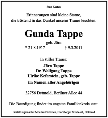 Anzeige  Gunda Tappe  Lippische Landes-Zeitung