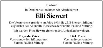 Anzeige  Elli Siewert  Lippische Landes-Zeitung