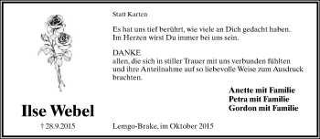 Anzeige  Ilse Webel  Lippische Landes-Zeitung