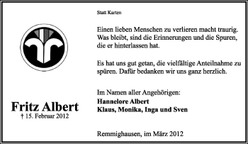 Anzeige  Fritz Albert  Lippische Landes-Zeitung