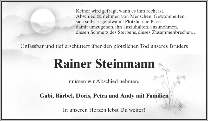  Traueranzeige für Rainer Steinmann vom 27.03.2014 aus Lippische Landes-Zeitung