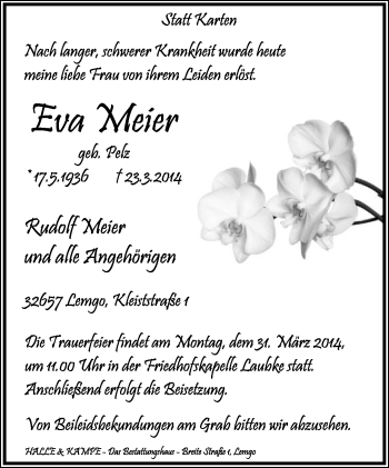 Anzeige  Eva Meier  Lippische Landes-Zeitung