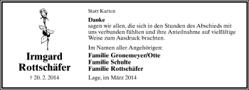 Anzeige  Irmgard Rottschäfer  Lippische Landes-Zeitung