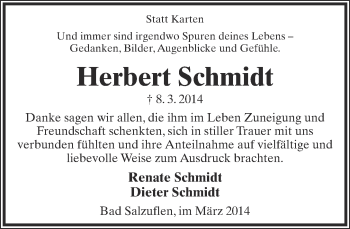 Anzeige  Herbert Schmidt  Lippische Landes-Zeitung