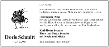Anzeige  Doris Schmitt  Lippische Landes-Zeitung