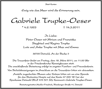 Anzeige  Gabriele Trupke-Oeser  lippische landes-zeitung