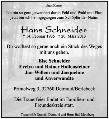 Anzeige  Hans Schneider  Lippische Landes-Zeitung