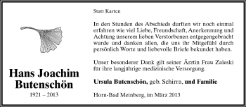 Anzeige  Hans Joachim Butenschön  Lippische Landes-Zeitung