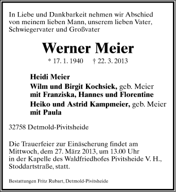 Anzeige  Werner Meier  Lippische Landes-Zeitung