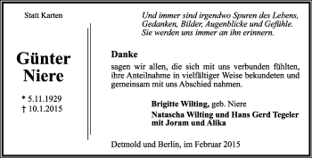 Anzeige  Günter Niere  Lippische Landes-Zeitung