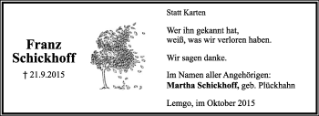 Anzeige  Franz Schickhoff  Lippische Landes-Zeitung