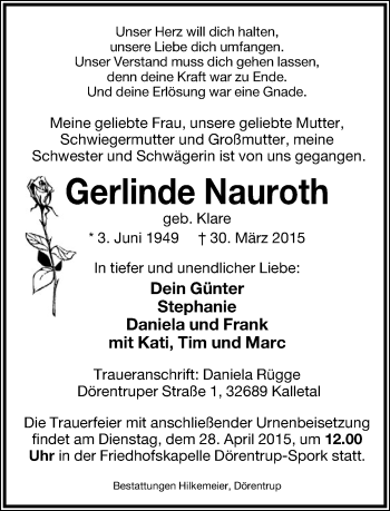 Anzeige  Gerlinde Nauroth  Lippische Landes-Zeitung