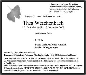 Anzeige  Thea Weschenbach  Lippische Landes-Zeitung