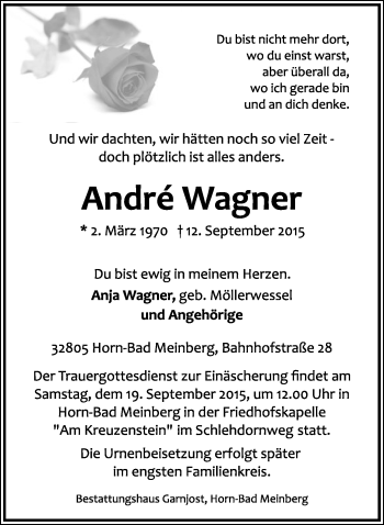 Anzeige  André Wagner  Lippische Landes-Zeitung