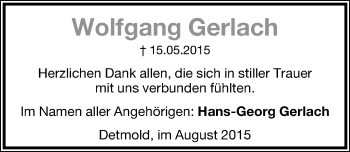 Anzeige  Wolfgang Gerlach  Lippische Landes-Zeitung