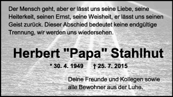 Anzeige  Herbert Stahlhut  Lippische Landes-Zeitung